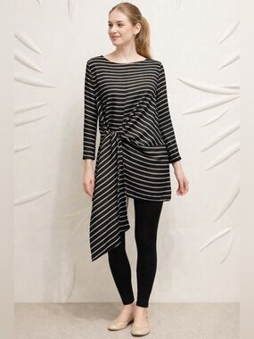 NWOT Gibson SZ S black, teal green, brown & beige striped top/bust 41”/waist 42”